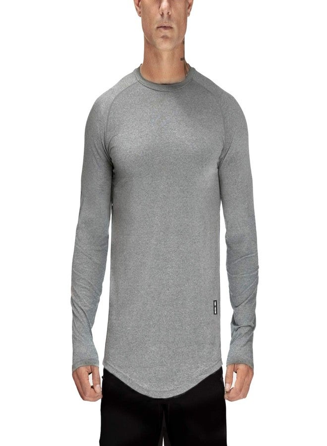 TEZO Mens Gym Workout Slim Fit Long Sleeve T-Shirt Cotton Performance Athletic Shirts Running Fitness Tee Loungewear(GY L) Gray - Image 2